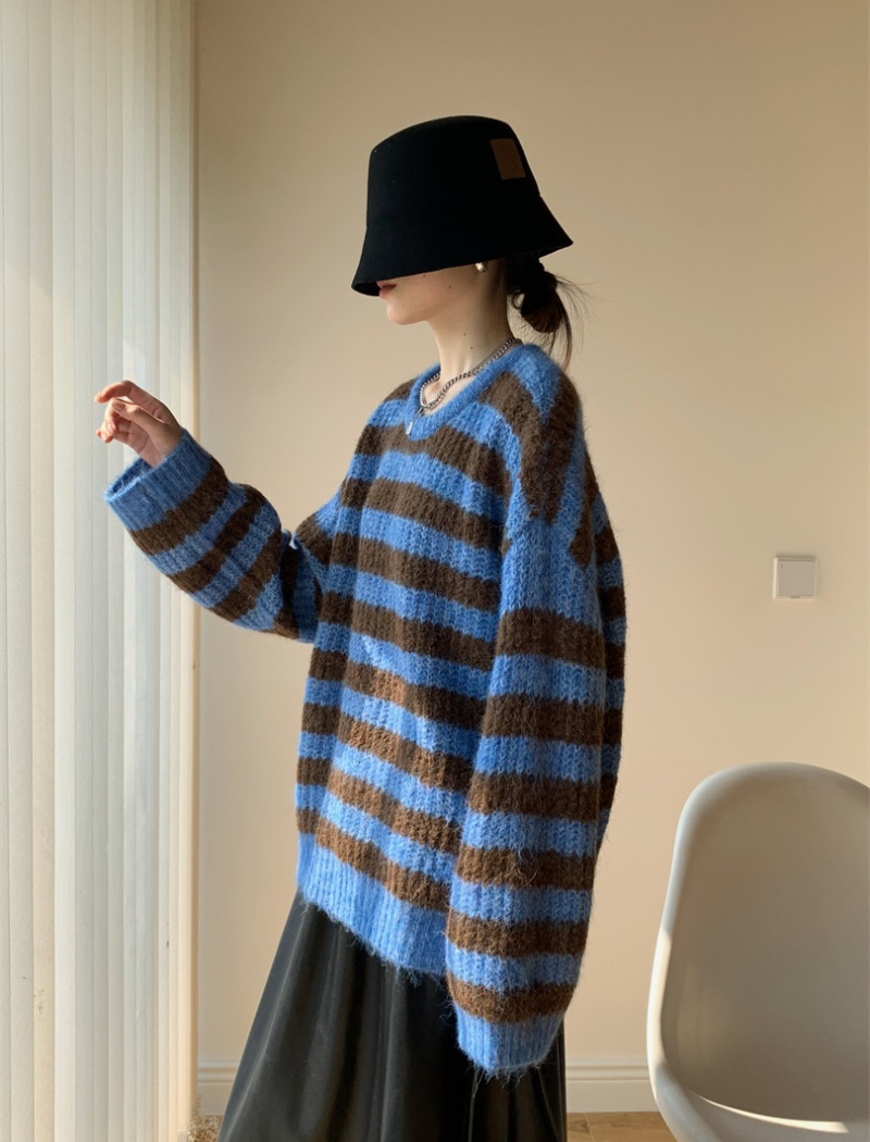 Stripe long loose autumn and winter lazy mohair big sweater