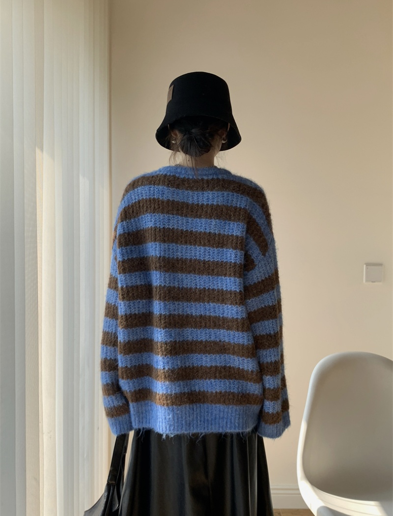 Stripe long loose autumn and winter lazy mohair big sweater