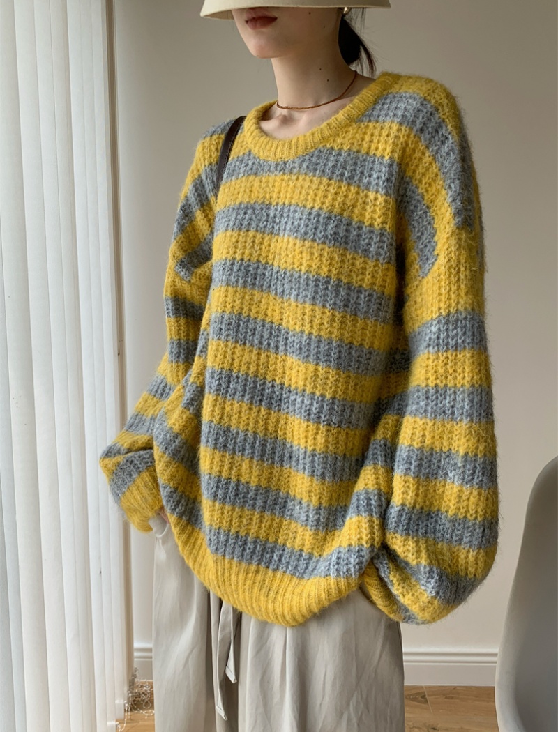 Stripe long loose autumn and winter lazy mohair big sweater