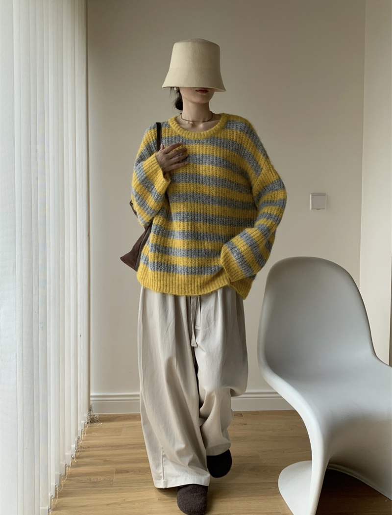Stripe long loose autumn and winter lazy mohair big sweater