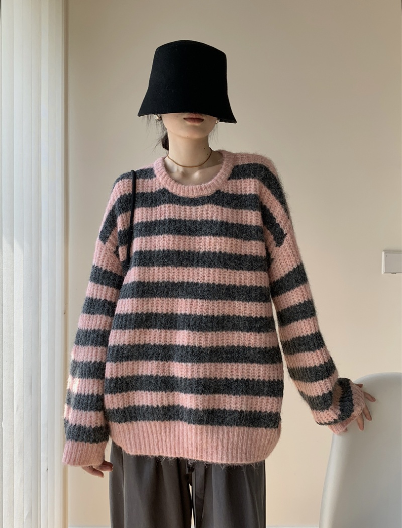 Stripe long loose autumn and winter lazy mohair big sweater