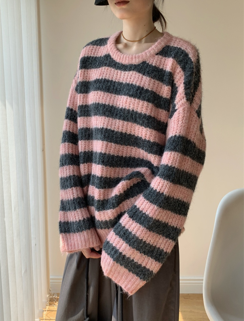 Stripe long loose autumn and winter lazy mohair big sweater