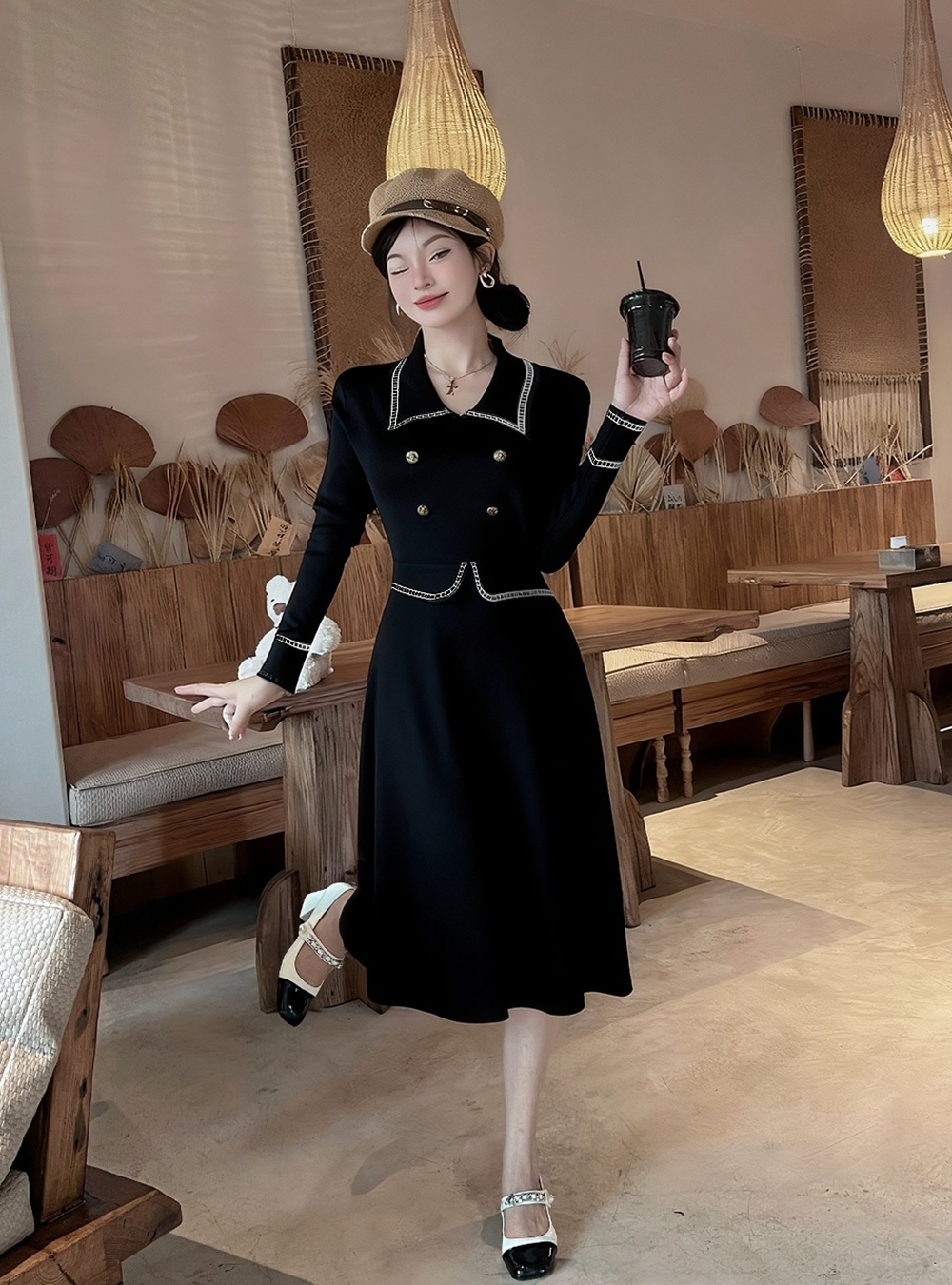 Pinched waist slim Pseudo-two bottoming dress for women