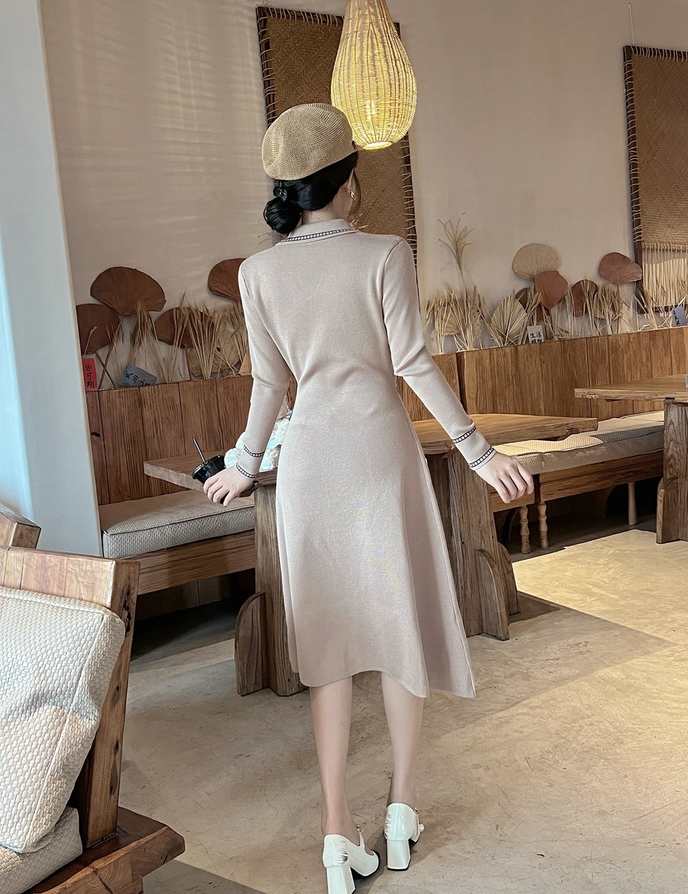 Pinched waist slim Pseudo-two bottoming dress for women