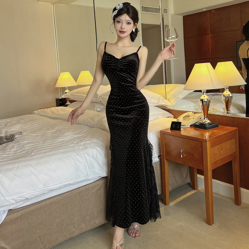 Golden velvet formal dress mermaid dress for women