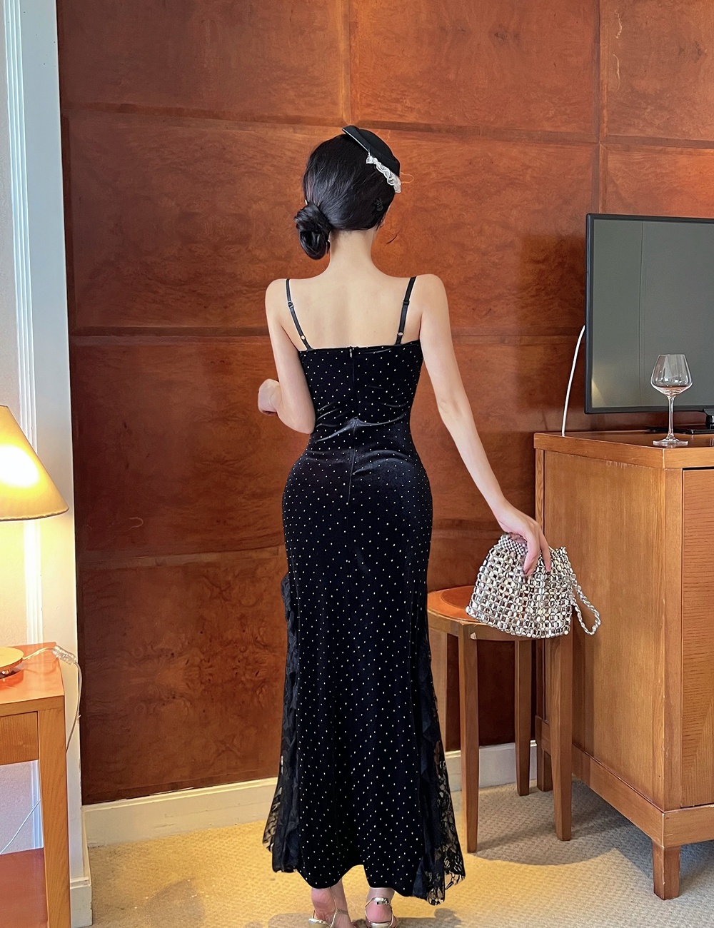 Golden velvet formal dress mermaid dress for women
