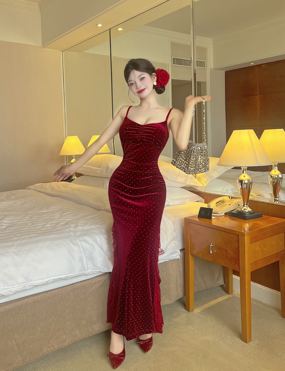 Golden velvet formal dress mermaid dress for women
