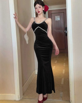 Sexy slim rhinestone long dress fashion V-neck evening dress