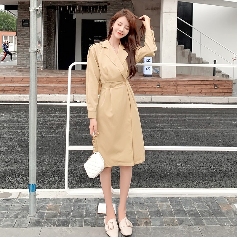 All-match Korean style windbreaker long coat for women