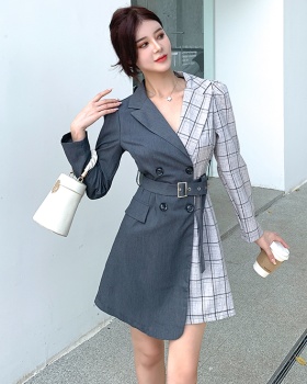Plaid temperament business suit long autumn skirt
