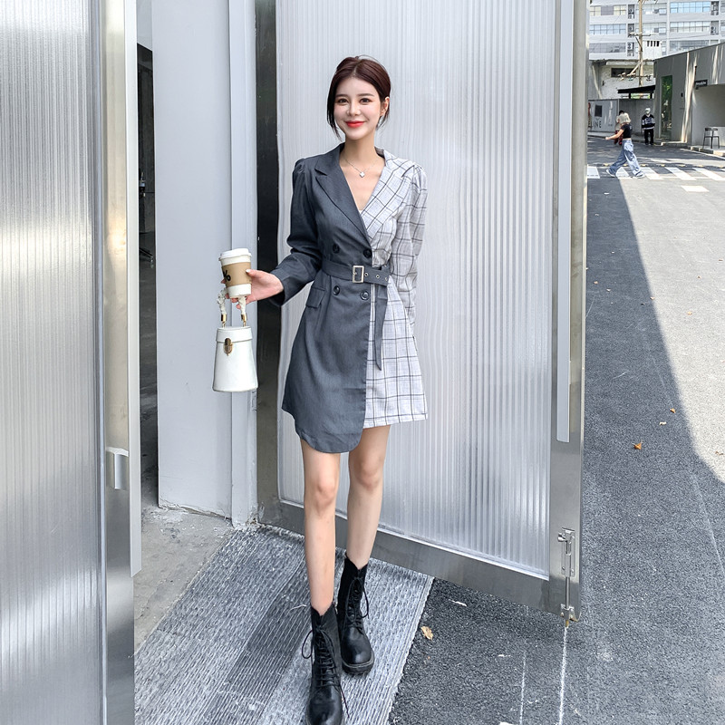 Plaid temperament business suit long autumn skirt