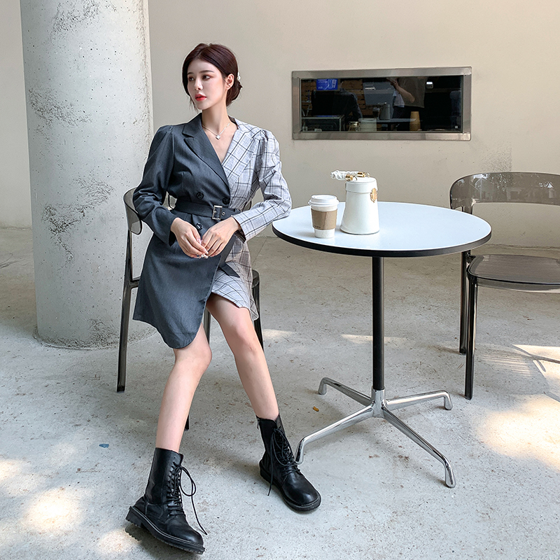 Plaid temperament business suit long autumn skirt