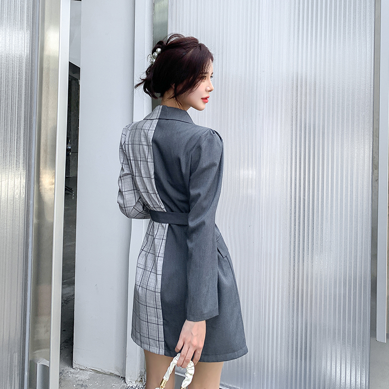 Plaid temperament business suit long autumn skirt
