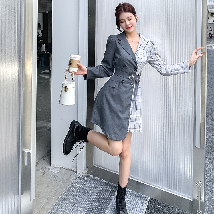 Plaid temperament business suit long autumn skirt