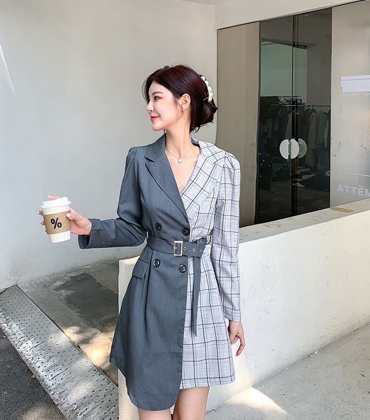Plaid temperament business suit long autumn skirt