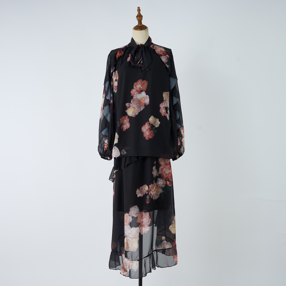 Casual printing skirt autumn and winter shirt a set