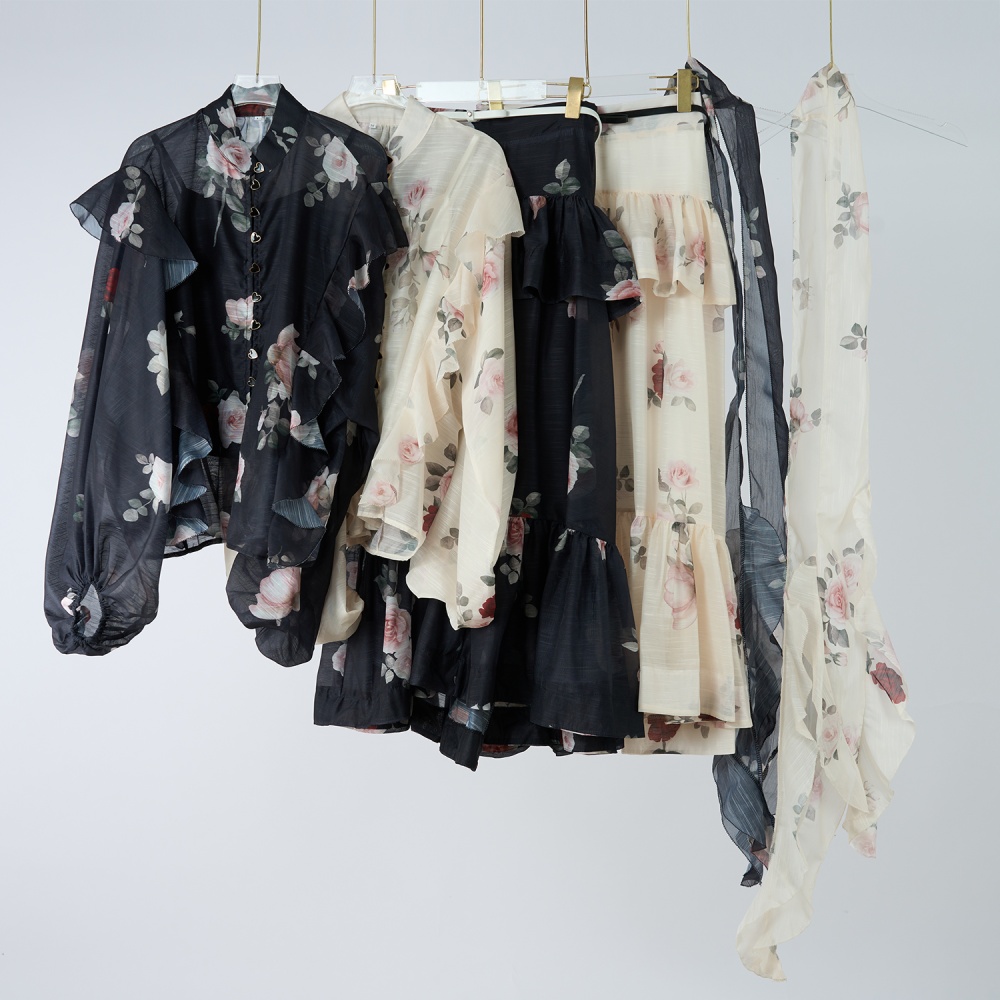 Flowers elastic waist belt pattern tops 3pcs set