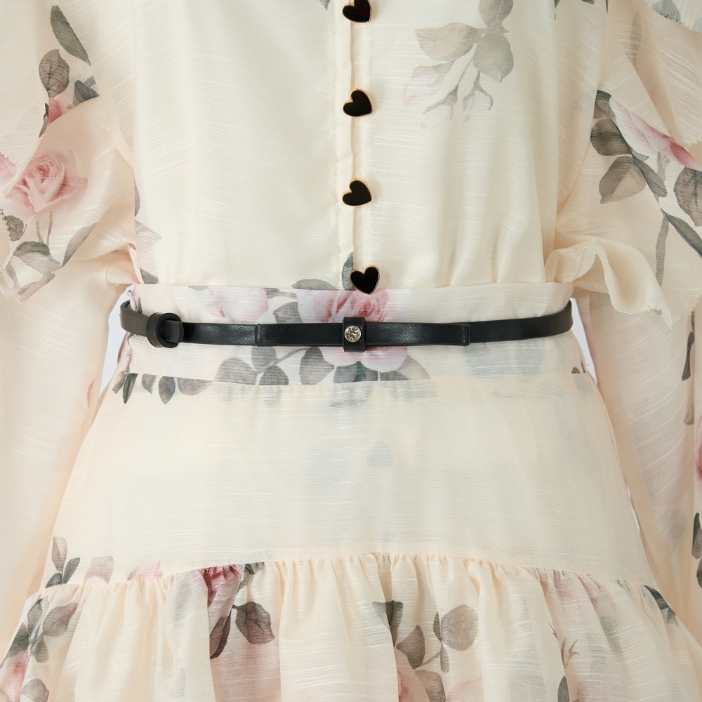 Flowers elastic waist belt pattern tops 3pcs set