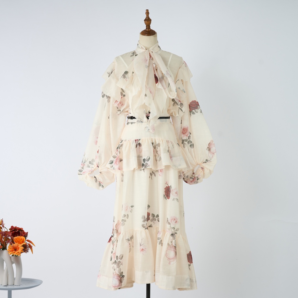 Flowers elastic waist belt pattern tops 3pcs set