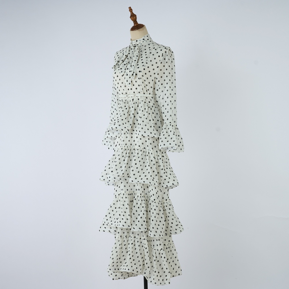 Long autumn polka dot laminated skirt hem dress