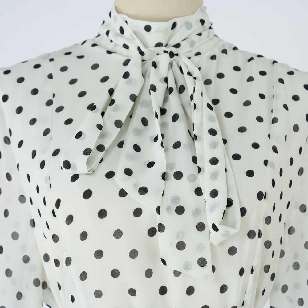 Long autumn polka dot laminated skirt hem dress