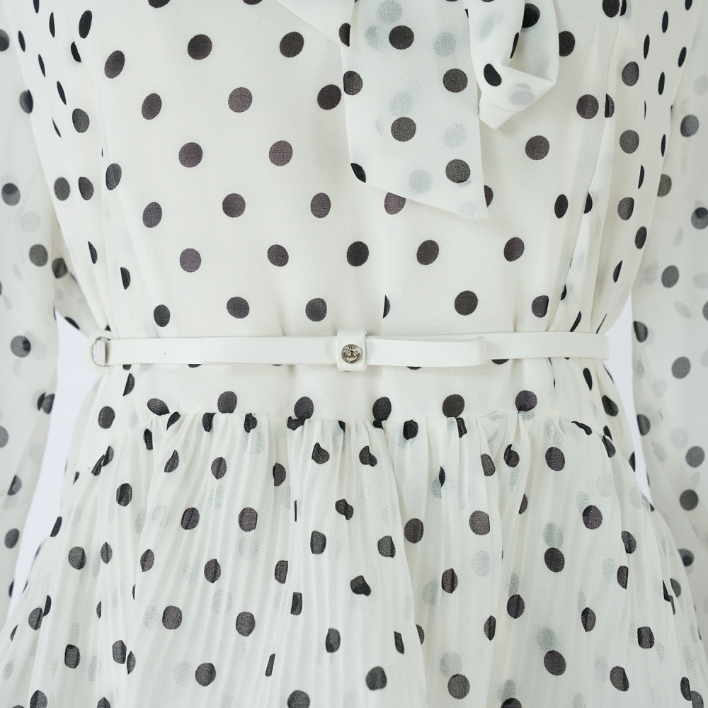 Long autumn polka dot laminated skirt hem dress