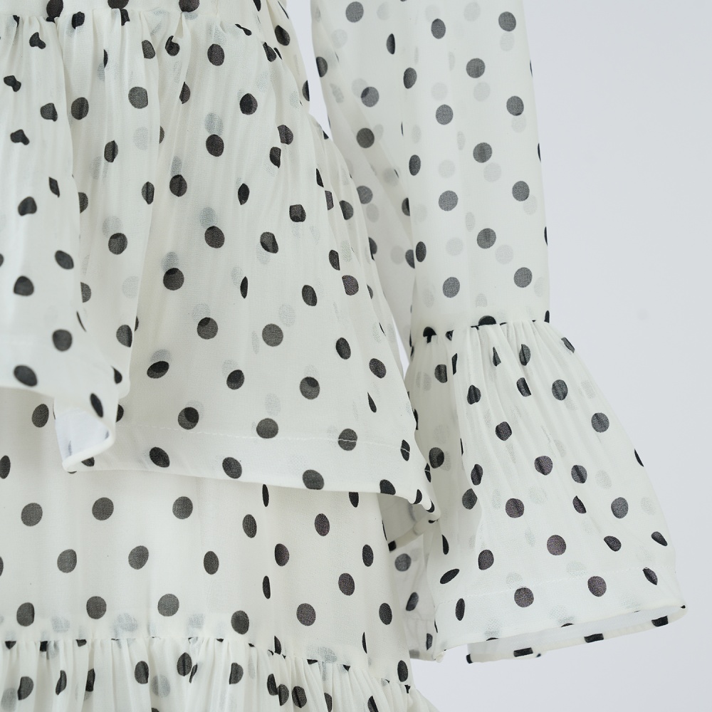 Long autumn polka dot laminated skirt hem dress