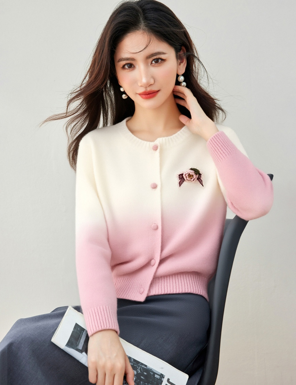 Gradient spring and autumn tops pink autumn sweater