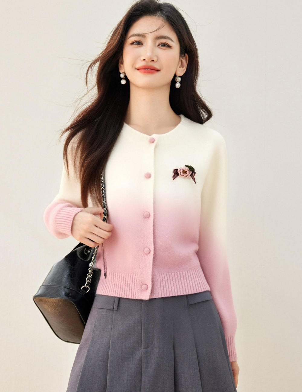 Gradient spring and autumn tops pink autumn sweater