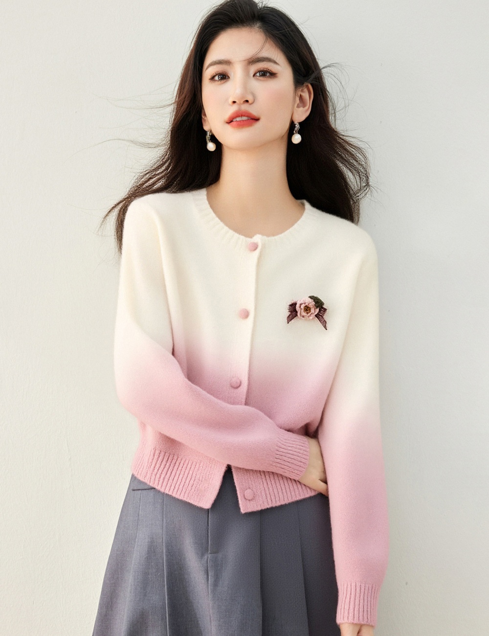 Gradient spring and autumn tops pink autumn sweater