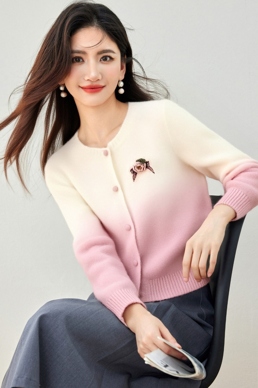Gradient spring and autumn tops pink autumn sweater