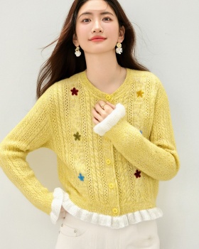 Mixed colors flowers cardigan knitted tops for women