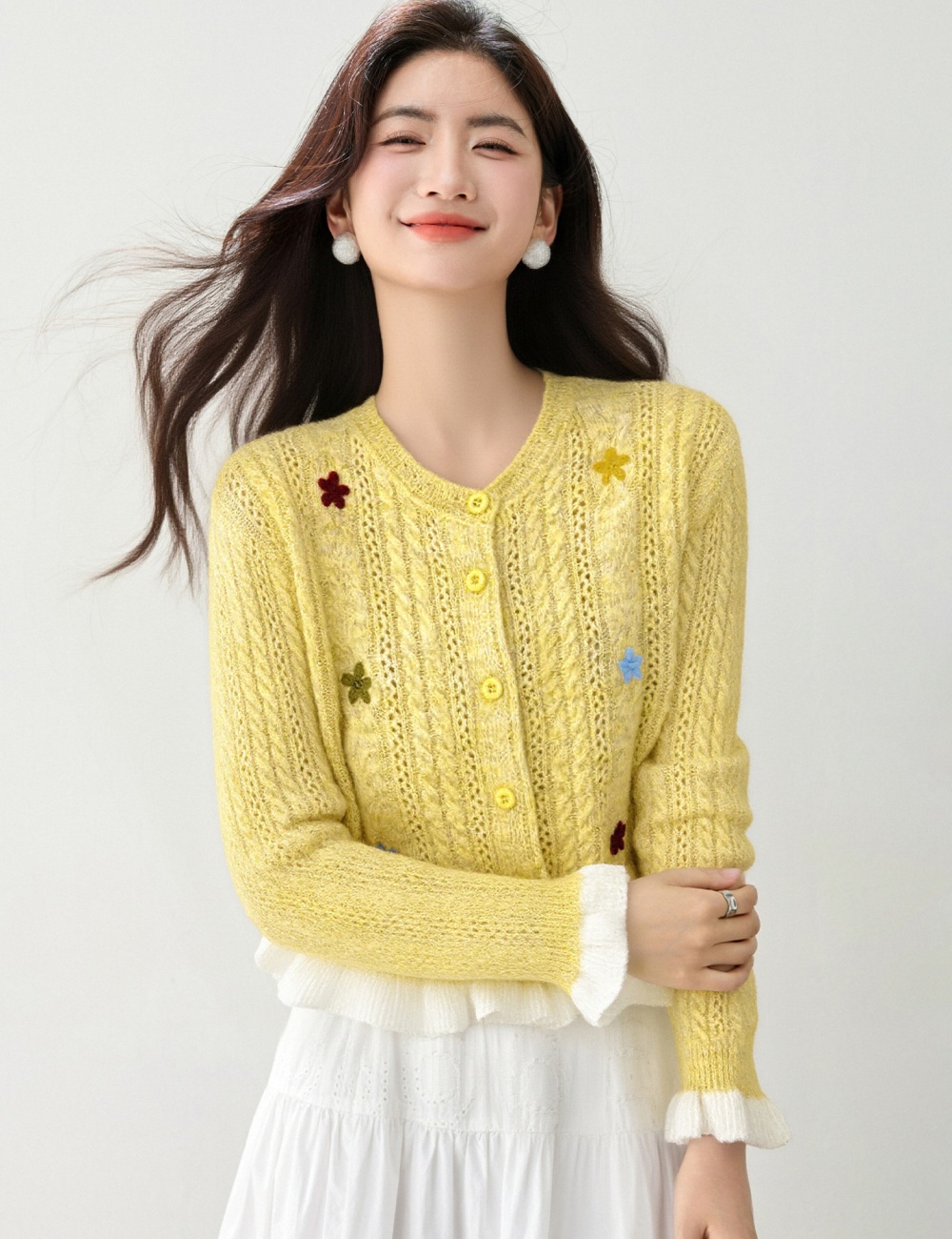 Mixed colors flowers cardigan knitted tops for women