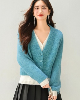 V-neck blue sweater autumn and winter tops for women