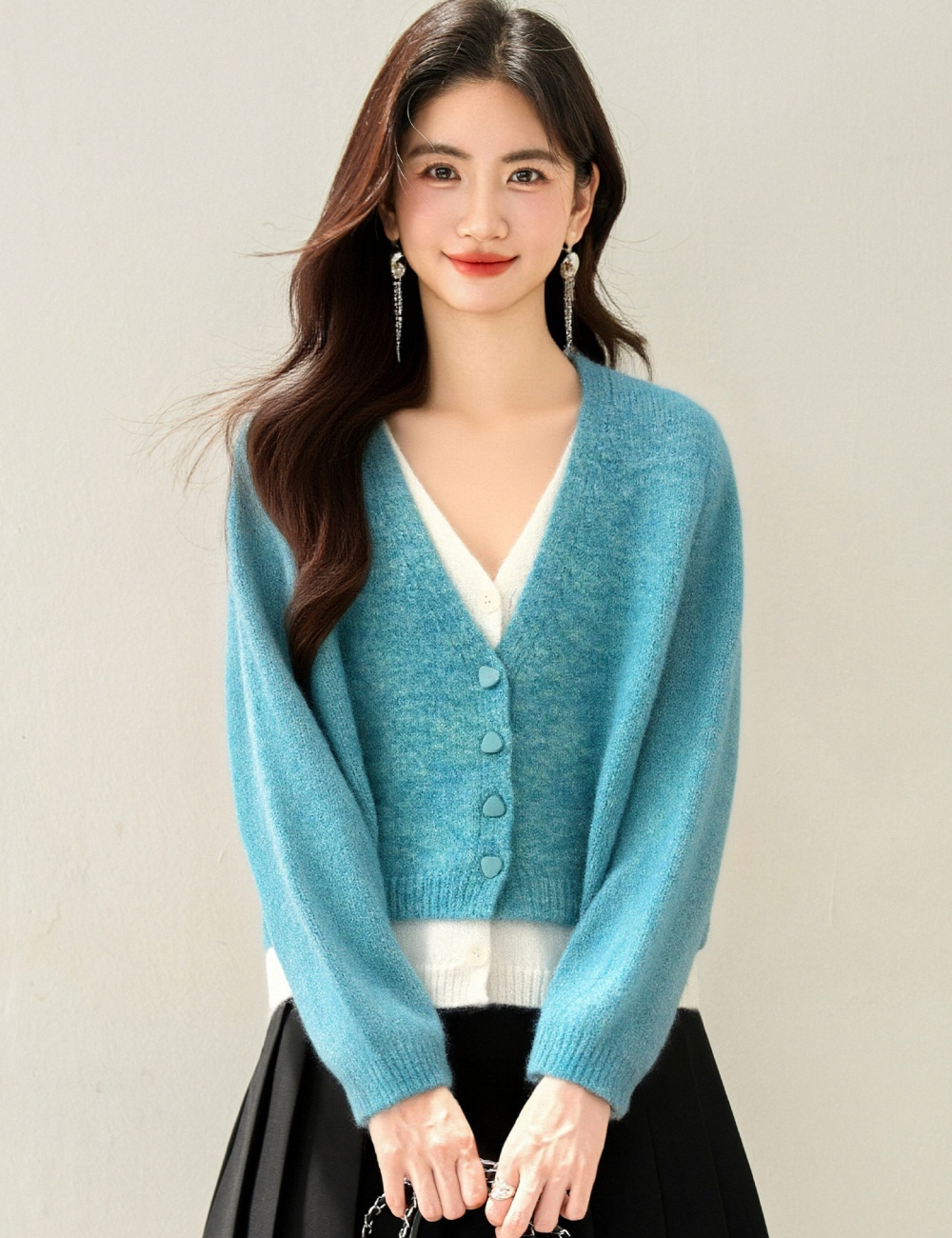 V-neck blue sweater autumn and winter tops for women