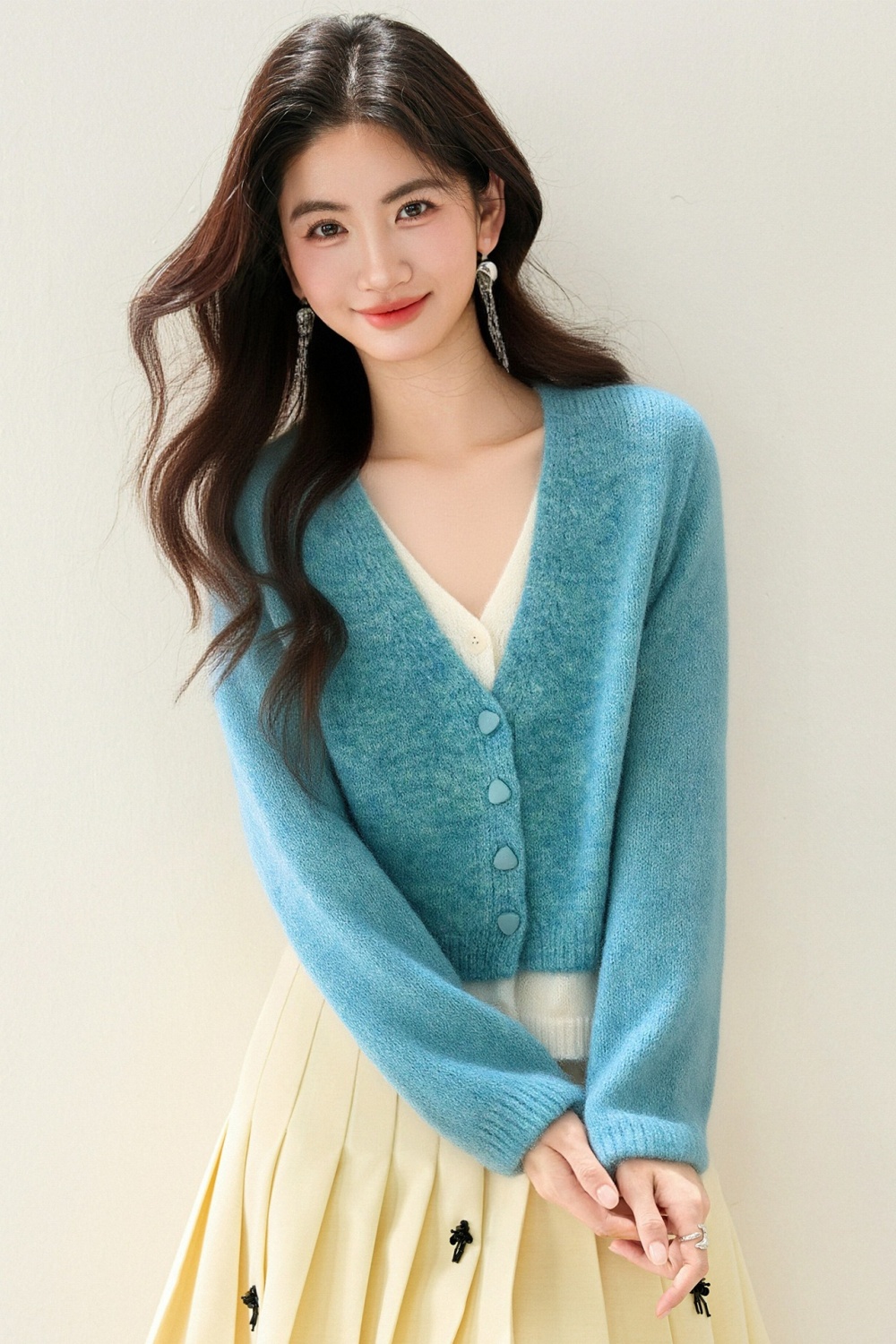 V-neck blue sweater autumn and winter tops for women