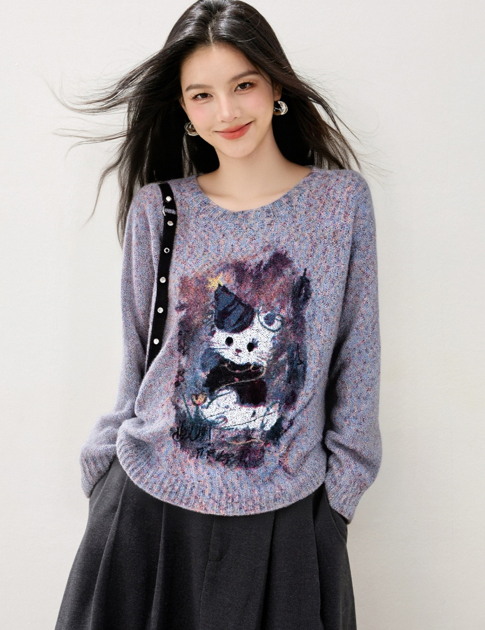 Long sleeve lazy loose Western style sweater for women
