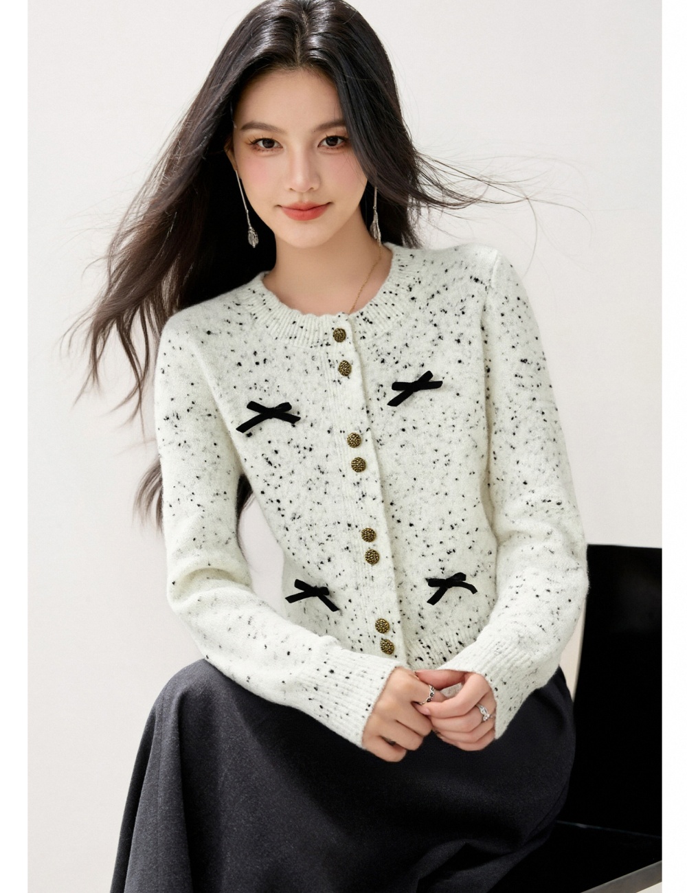 Autumn tender tops bow temperament sweater for women