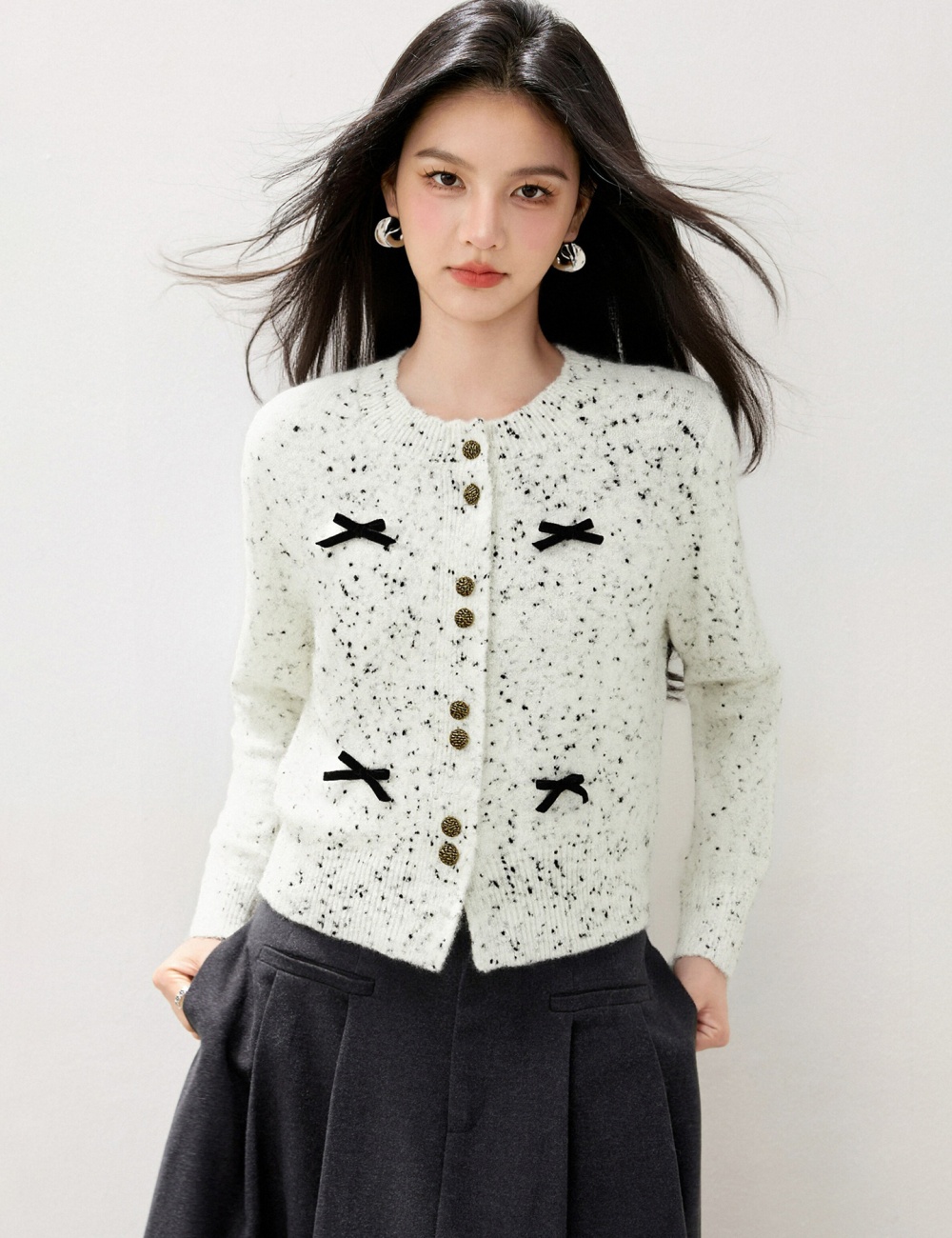 Autumn tender tops bow temperament sweater for women