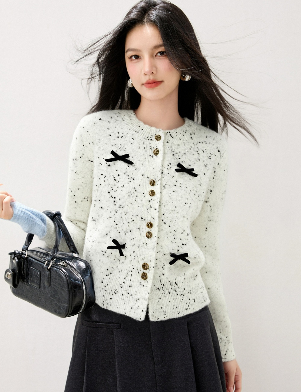 Autumn tender tops bow temperament sweater for women
