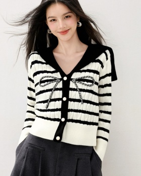 Mixed colors cardigan navy collar sweater for women