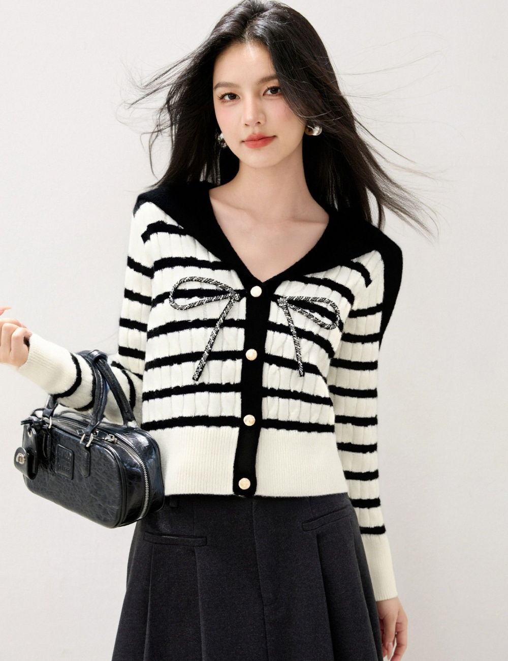 Mixed colors cardigan navy collar sweater for women