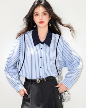 Autumn Casual splice tops all-match stripe fashion shirt