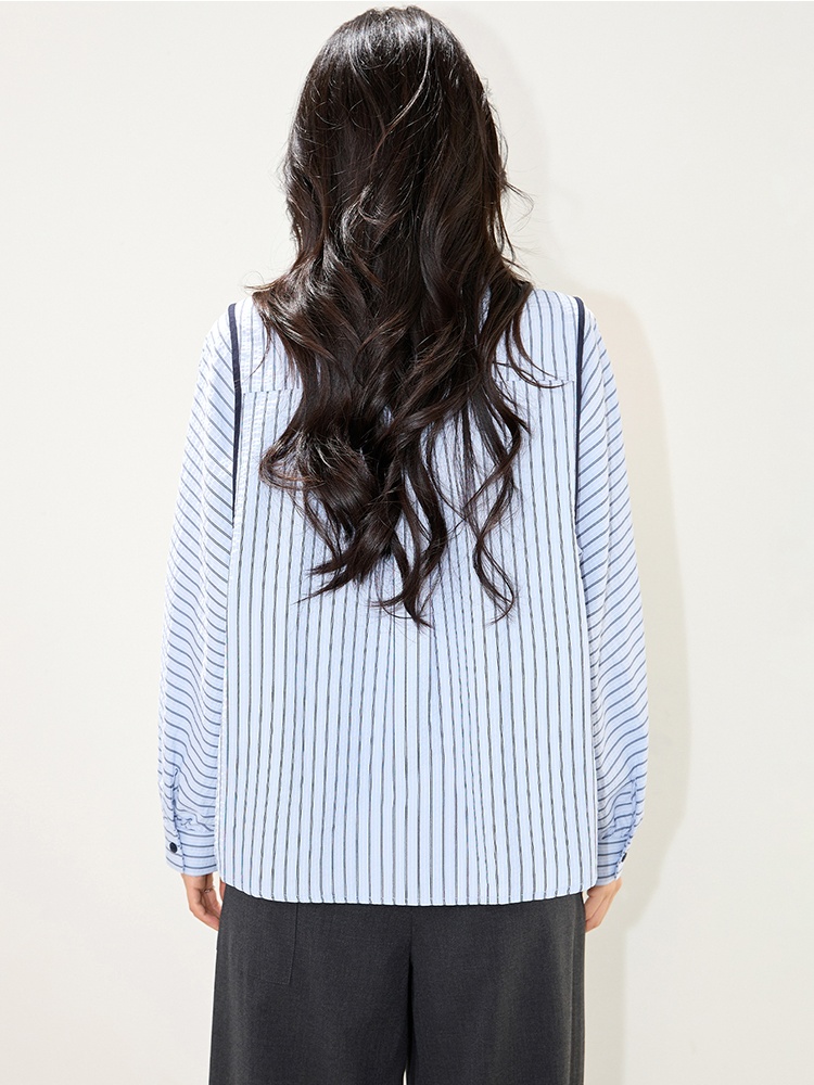 Autumn Casual splice tops all-match stripe fashion shirt