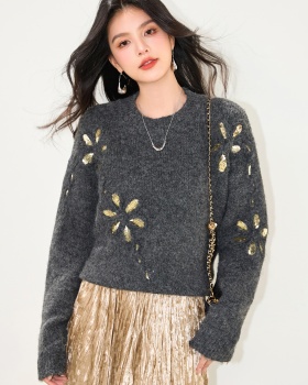 Knitted flowers sweater lazy autumn and winter tops