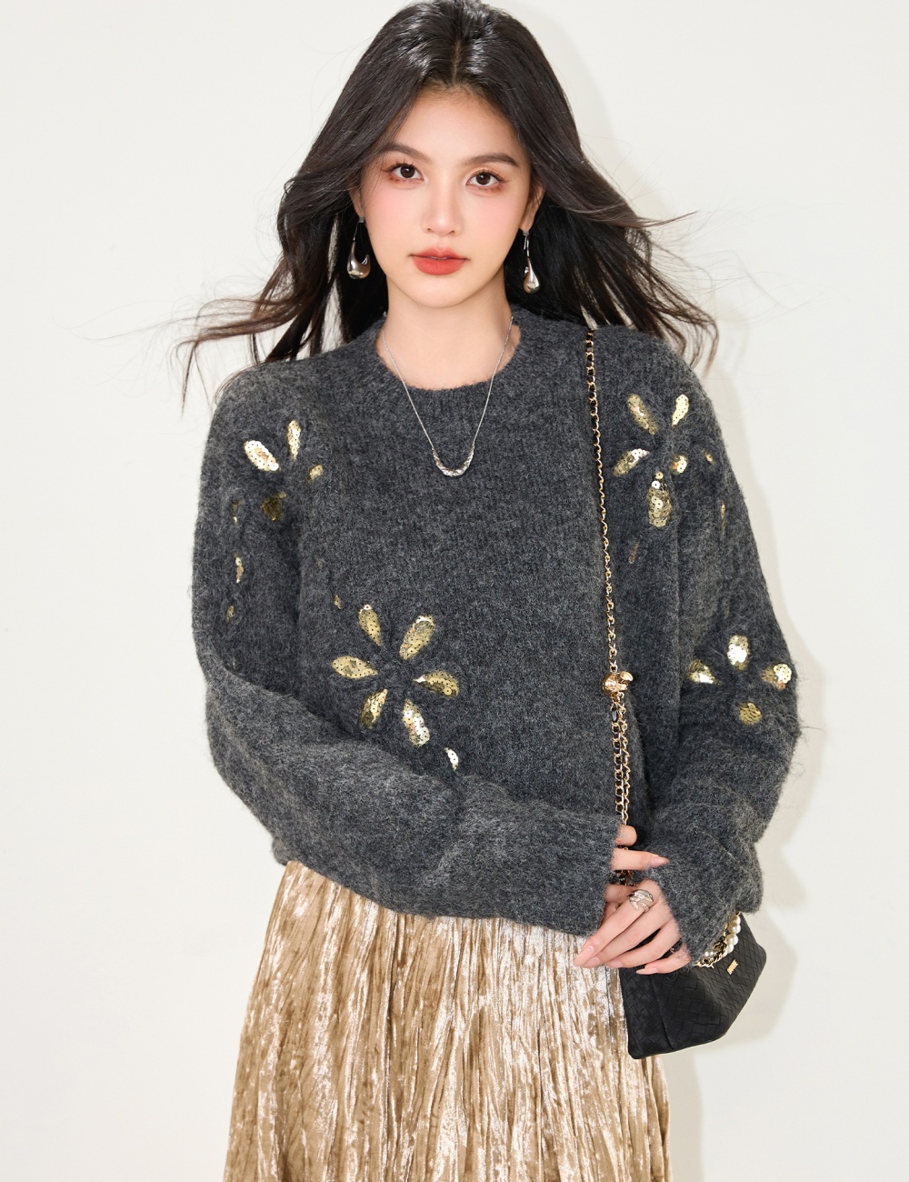 Knitted flowers sweater lazy autumn and winter tops
