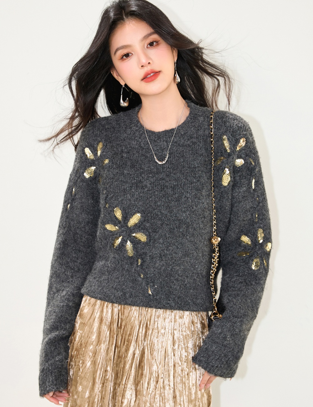 Knitted flowers sweater lazy autumn and winter tops