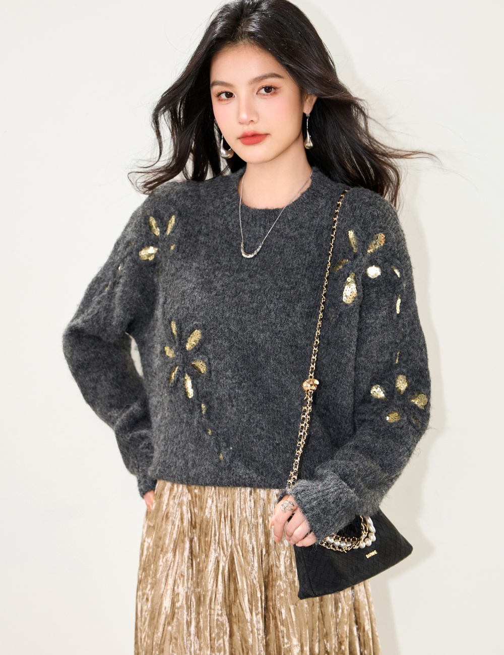 Knitted flowers sweater lazy autumn and winter tops