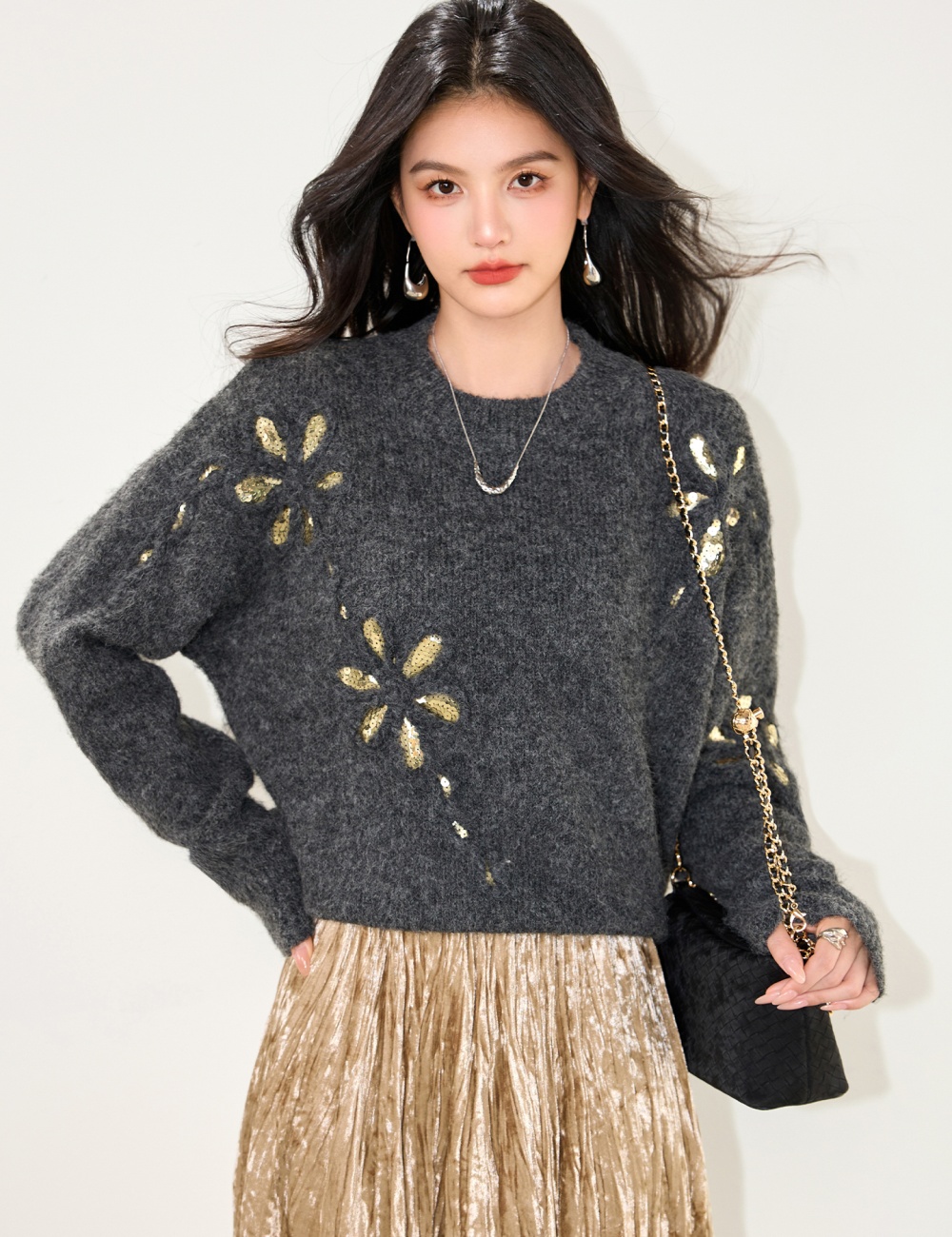 Knitted flowers sweater lazy autumn and winter tops