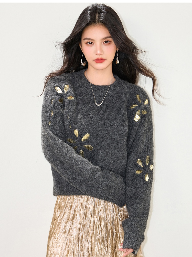 Knitted flowers sweater lazy autumn and winter tops
